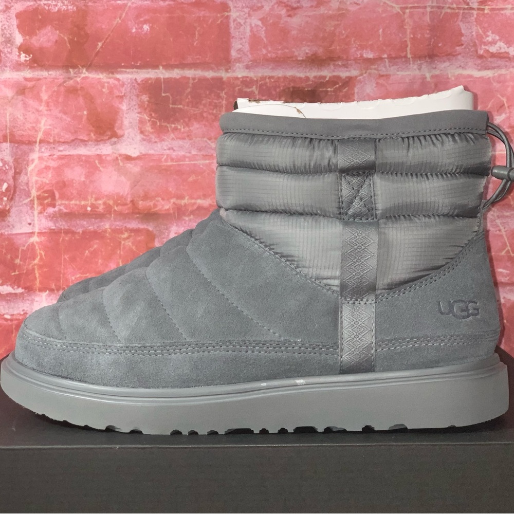 UGG MEN'S CLASSIC MINI PULL-ON WEATHER BOOT METAL GREY WATERPROOF SUEDE 1130737